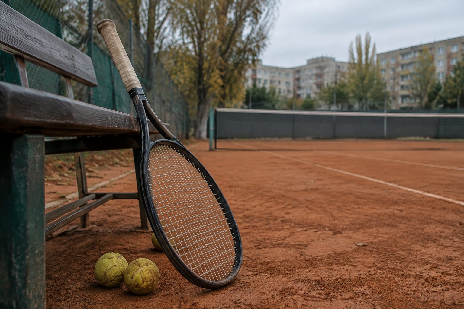 Rachetă de tenis și mingi uzate